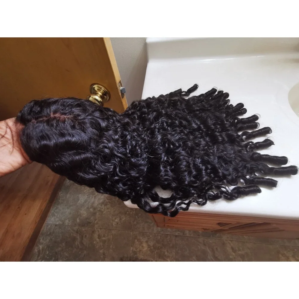 Quality Natural Black Burmese Curly Raw Human Hair Glueless Front Lace Wig 28